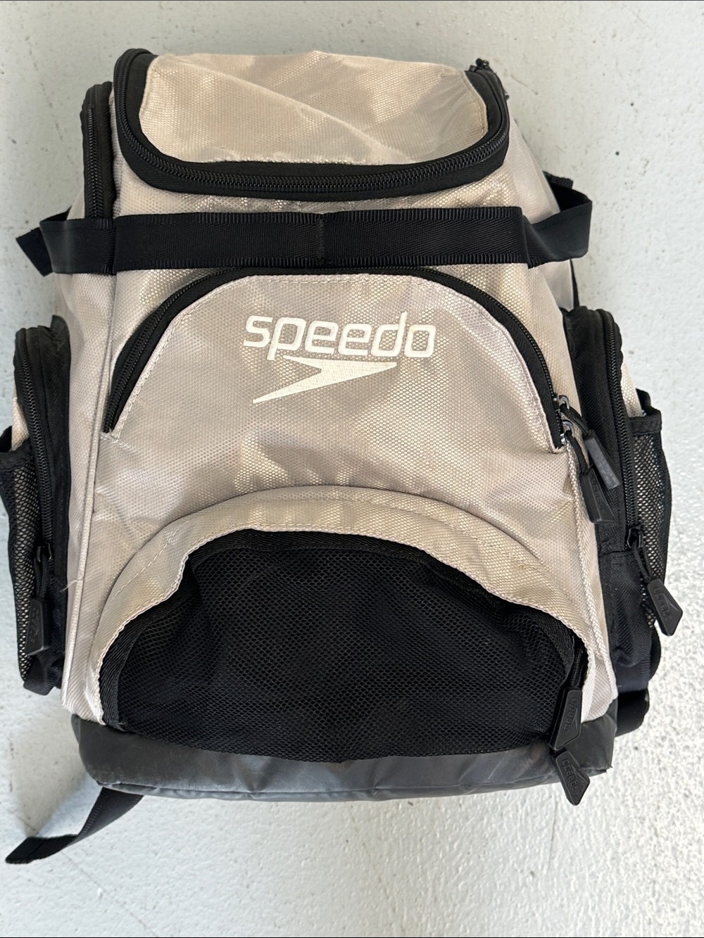 Speedo Men's Backpack in Silver and Black - Multi-Compartment Sports Bag